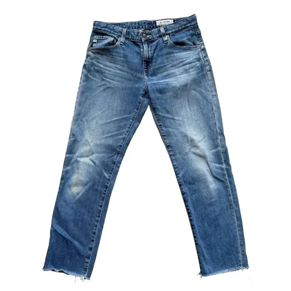 AG-ED Adriano Goldschmied Blue Denim Jeans Cropped Straight Raw Hem 28R - Picture 1 of 11